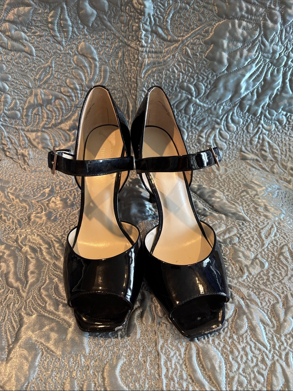 Black Patent Mary Jane Peep-Toe Heels
